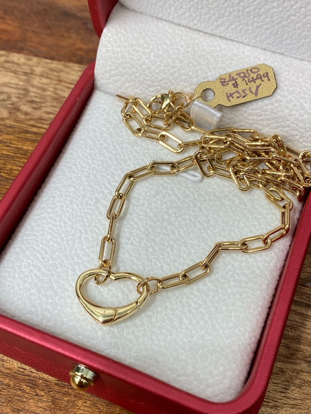 14K Yellow Gold Paperclip Heart Necklace - Picture 2 of 5